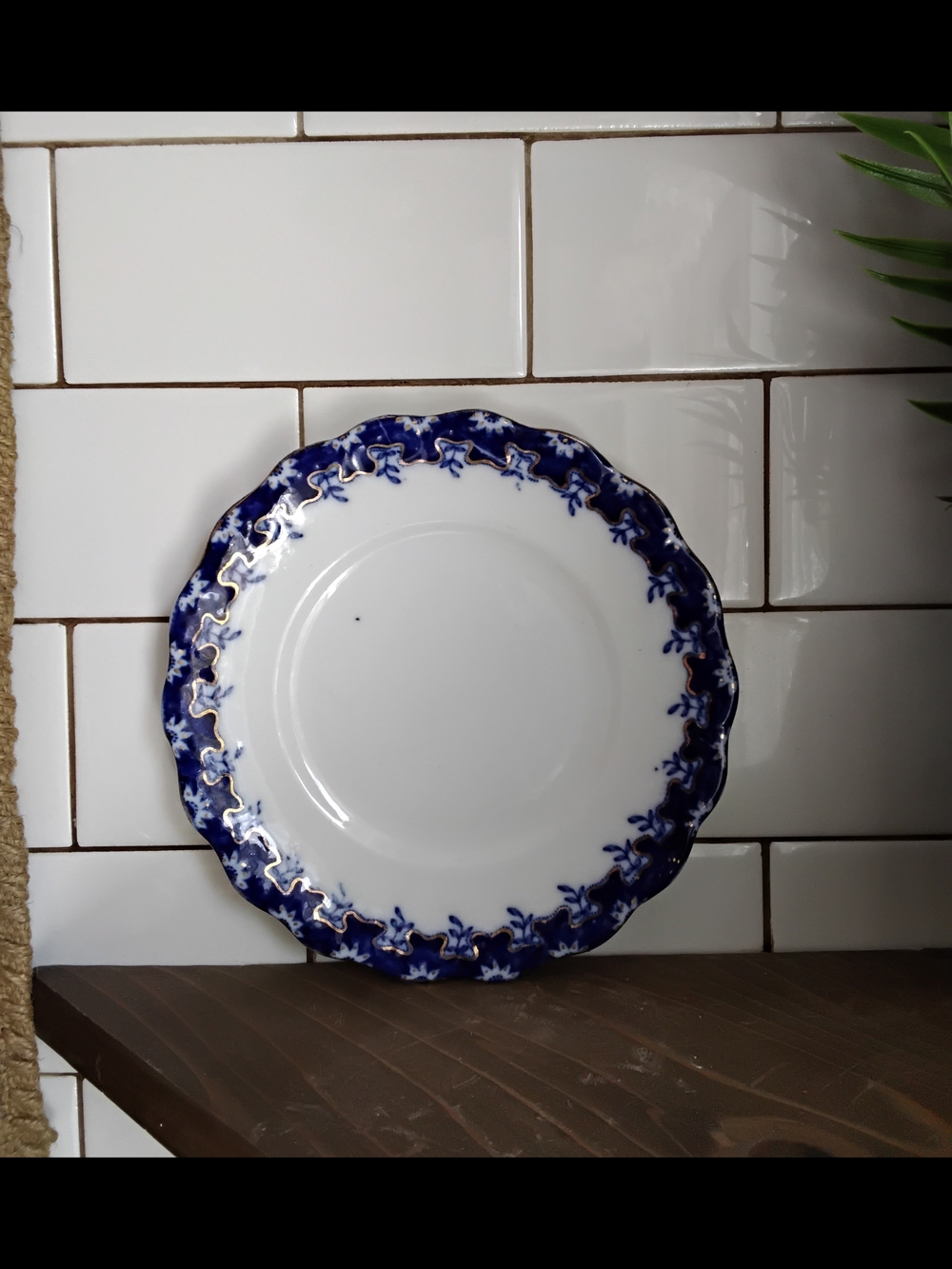 Antique Wellington China "Flow Blue" Salad Dessert Plate. England. Crown Stamp